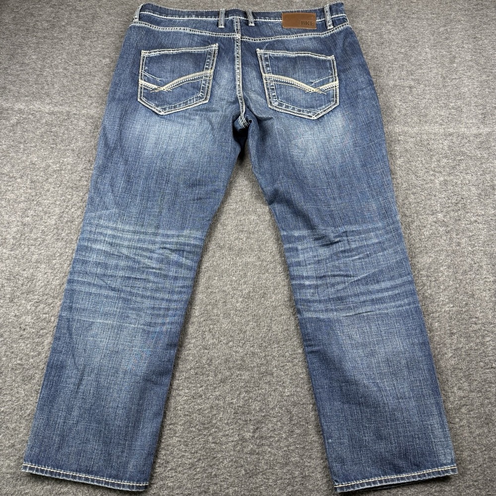 BKE Nolan Straight Leg Jeans Mens 36x29 Blue Medium Wash Stretch Distressed - Picture 7 of 8